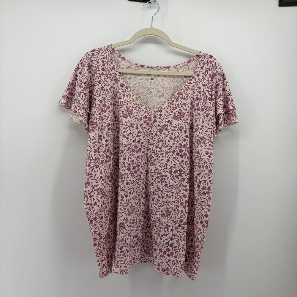 Torrid Womens 1 Pink Floral V-Neck Flutter Sleeve Vintage Slub Raglan Tee